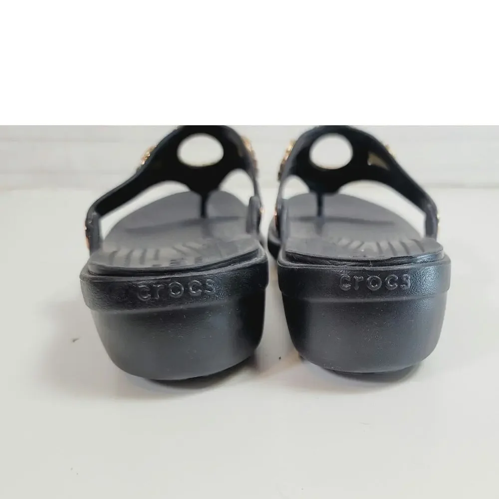 Crocs Sanrah Diamante Wedge Flip Sandal in Black, sz 10 - Picture 7 of 16